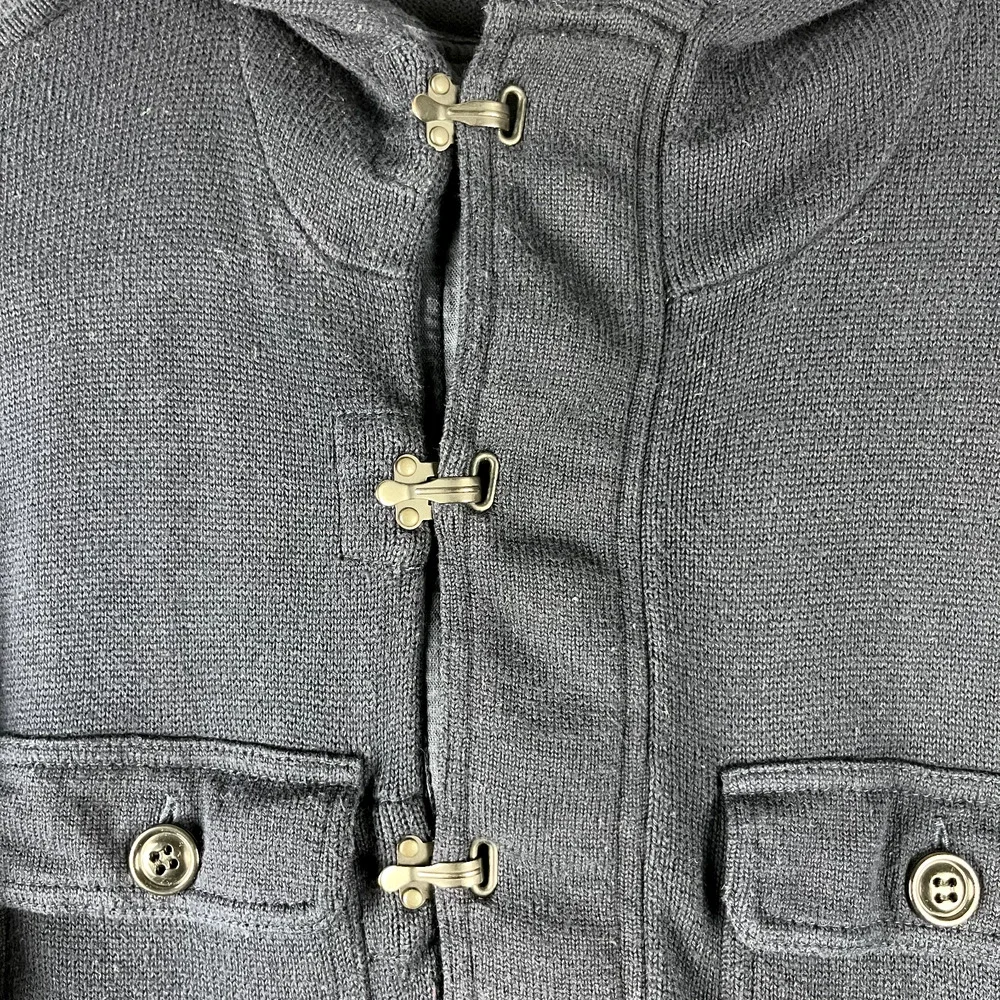 J Crew Hooded Sweater Mens Medium Blue Clasp‎ Buckle Pockets Cotton Pullover
